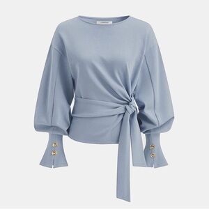 Commense Powder Blue Tie-Waist Blouse